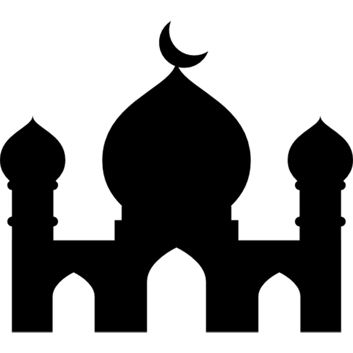 black building with 3 domes, middle one has crescent moon on top icon 